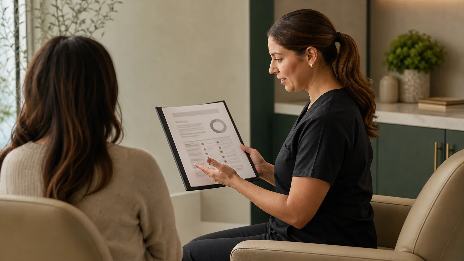 Clinician discussing regenerative therapy options with a patient.